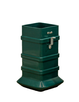 A green, rectangular metal container with a hinged latch on one side and a slightly flared base, similar to the 6x6 Electric Pedestals. The container features a smooth finish with two horizontal ridges near the top and bottom for added structure.