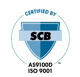 A circular logo with a blue shield emblem in the center, divided into two shades. A banner across the shield reads 