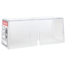 A transparent plastic cover with a red and white 