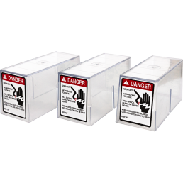 Three transparent plastic boxes, categorized under electric utility accessories, with 