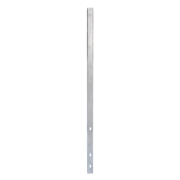 A tall, narrow, metallic vertical beam with a smooth, reflective surface features several small holes for mounting or assembly purposes. This beam, commonly used in electric utility accessories, has a rectangular cross-section and stands upright against a plain white background.