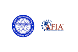 Logos of two organizations: On the left is a blue and white Texas and Southwestern Cattle Raisers Association logo featuring a longhorn cattle head, symbolizing agriculture. On the right is an American Feed Industry Association logo with red and blue text and a star motif.