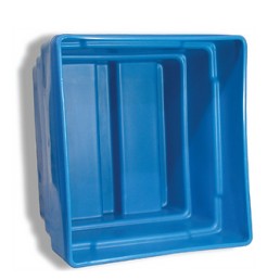 A large, blue, rectangular plastic bin with smooth sides and a slightly textured exterior, known as the Tuff Tank. The bin has a deep, open-top design and is positioned at an angle, casting a subtle shadow on a white background.